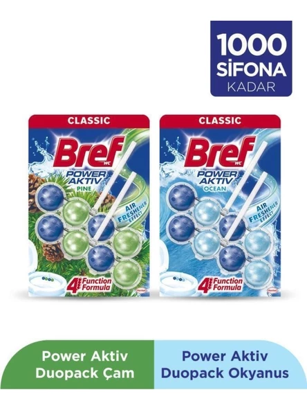 Bref Wc Power Aktiv Duopack Katı Tuvalet Bloğu 1 Çam 1 Okyanus, 2 x 2'li Paket