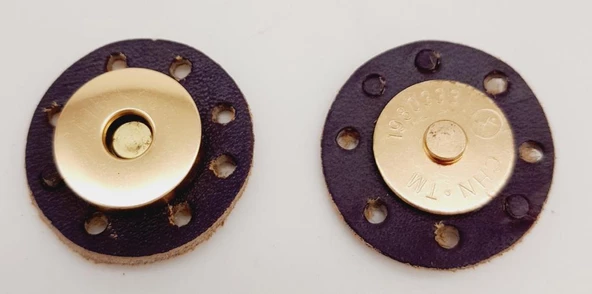 Çanta Aksesuar Gerçek Derili Mıknatıslı Çıtçıt Mor Light Gold Metalli