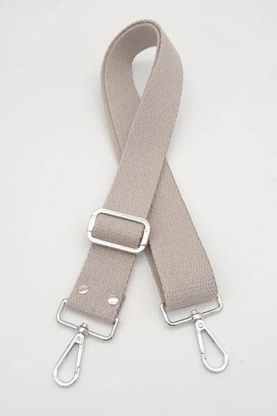 Çanta Aksesuar Pamuklu Kolon 120X4 Cm Gümüş Metal Bej