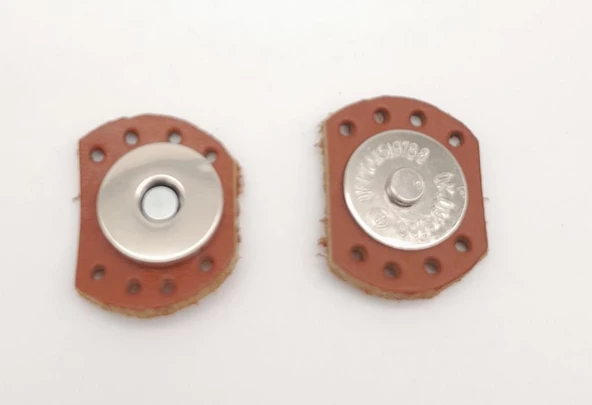 Çanta Aksesuar Taba Renk Gerçek Derili Oval Kenar Mıknatıslı Çıtçıt Gümüş Metalli - 1