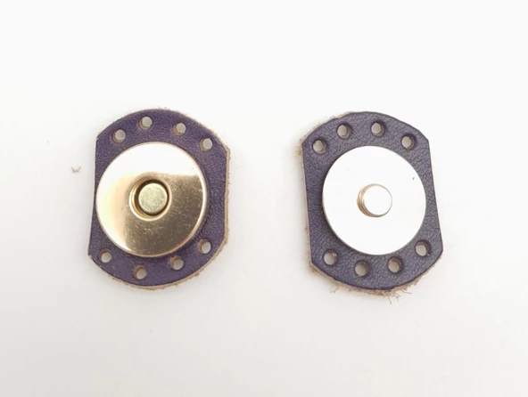 Çanta Aksesuar Mor Renk Gerçek Derili Oval Kenar Mıknatıslı Çıtçıt Light Gold Metalli - 1