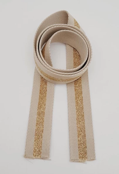 Çanta Aksesuar 4 Cm Bej Renk Simli Polyester Kolon 1 Metre