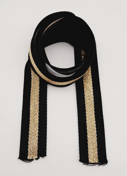 Çanta Aksesuar 4 Cm Siyah Renk Simli Polyester Kolon 1 Metre
