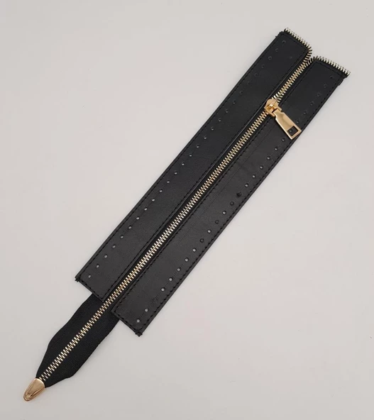 Çanta Aksesuar Gerçek Derili 28 Cm Siyah Renk Fermuar Light Gold Metalli