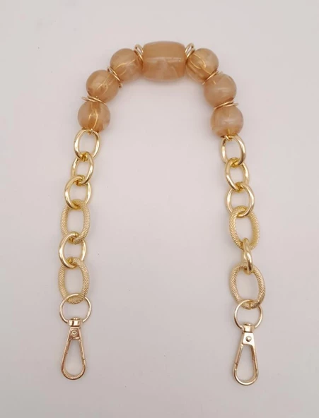 Çanta Aksesuar 42 cm Kancalı Sütlü Kahve Renk Akrilik Zincir Light Gold Metalli