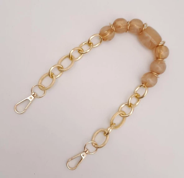 Çanta Aksesuar 42 cm Kancalı Sütlü Kahve Renk Akrilik Zincir Light Gold Metalli - 2
