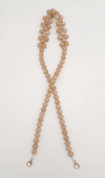 Çanta Aksesuar 80 cm Kancalı Vizon Renk İncili Akrilik Zincir Light Gold Metalli