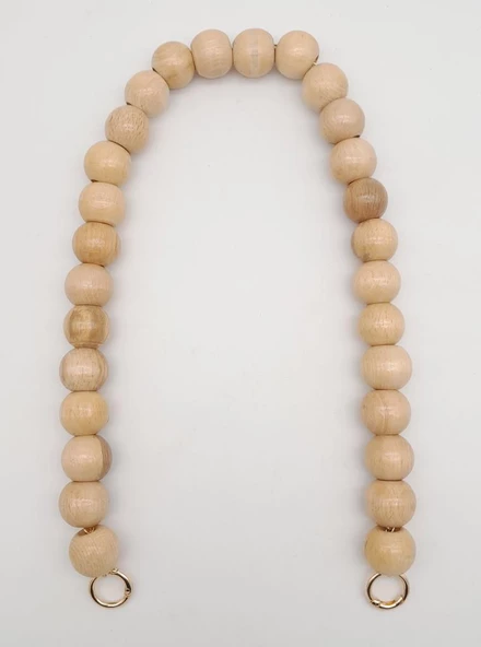 Çanta Aksesuar 70 Cm Ahşap Boncuklu Sap Light Gold Metalli - 2