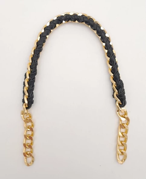 Çanta Aksesuar 40 cm Derili Zincir Siyah Renk Light Gold Metalli