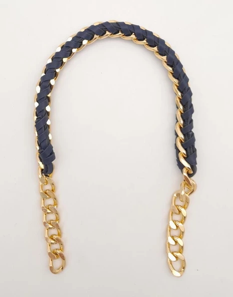 Çanta Aksesuar 40 cm Derili Zincir Lacivert Renk Light Gold Metalli - 1