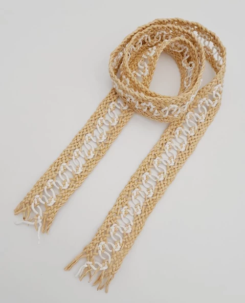 Çanta Aksesuar 4 cm Bej Beyaz Renk Hasır Örgü Model Kolon 1 Metre - Resim 3