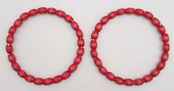 Çanta Aksesuar 12 cm Oval Ahşap Boncuklu Bilezik Model Kırmızı Renk Çift Sap - Resim 2