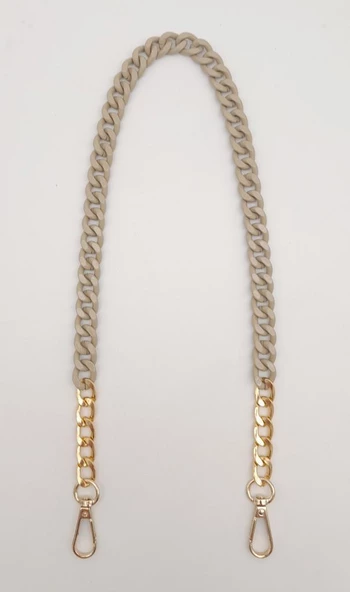 Çanta Aksesuar Renkli Metal 60 cm Kancalı Zincir Bej