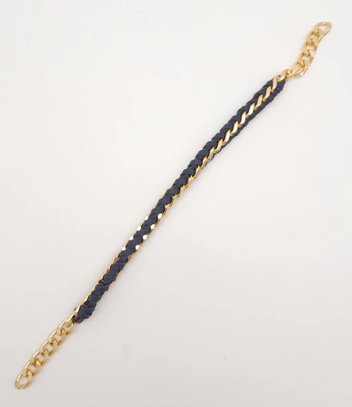 Çanta Aksesuar 40 cm Derili Zincir Lacivert Renk Light Gold Metalli - 2