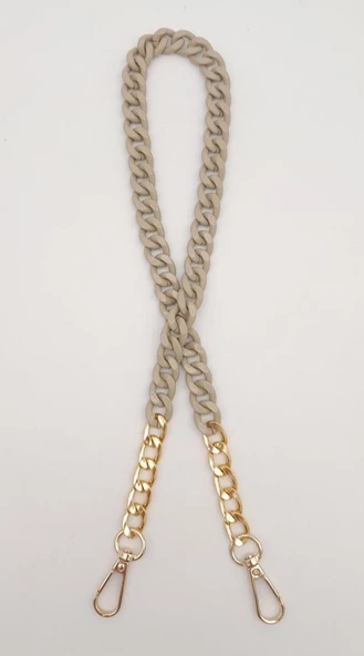 Çanta Aksesuar Renkli Metal 60 cm Kancalı Zincir Bej - 2