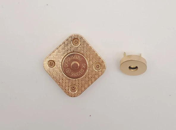 Çanta Aksesuar 3.5 cm Kare Akrilikli Krem Renk Light Gold Mıknatıslı Kilit - 3