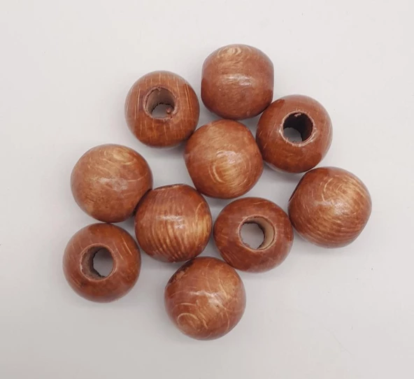 Çanta Aksesuar 24 mm Ahşap Yuvarlak Boncuk Taba Renk 10 Adet