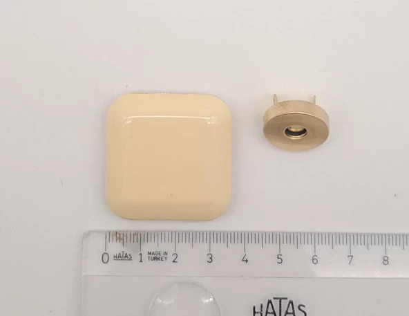 Çanta Aksesuar 3.5 cm Kare Akrilikli Krem Renk Light Gold Mıknatıslı Kilit - 2