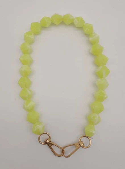 Çanta Aksesuar 40 cm Mini Sekizgen Akrilik Neon Sarı Renk Çanta Sapı Light Gold Metalli