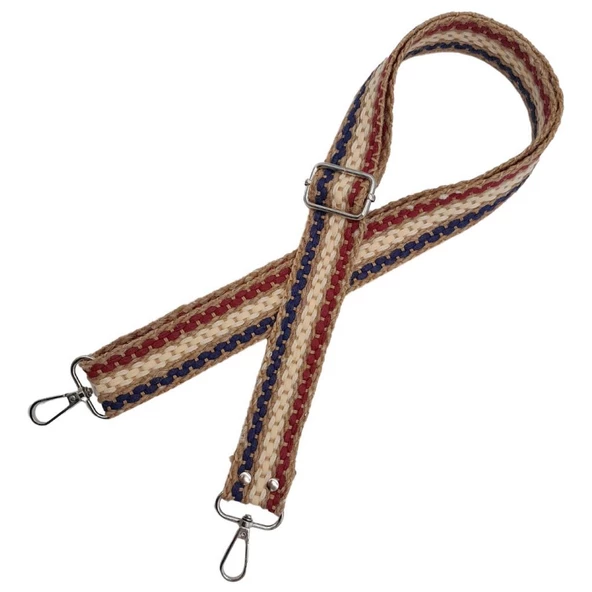 Çanta Aksesuar 120x4 cm Jüt Kolon Çanta Sapı Zincir Desen Lacivert Bordo Krem Renk Gümüş Metalli - 3