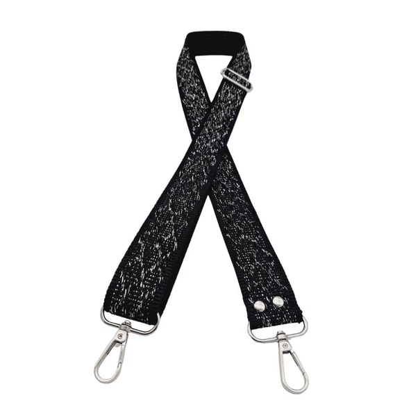 Çanta Aksesuar 120x3 cm Polyester Kolon Çanta Sapı Siyah Gümüş Simli Gümüş Metalli