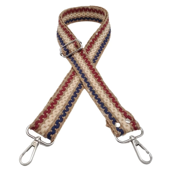 Çanta Aksesuar 120x4 cm Jüt Kolon Çanta Sapı Zincir Desen Lacivert Bordo Krem Renk Gümüş Metalli - 2
