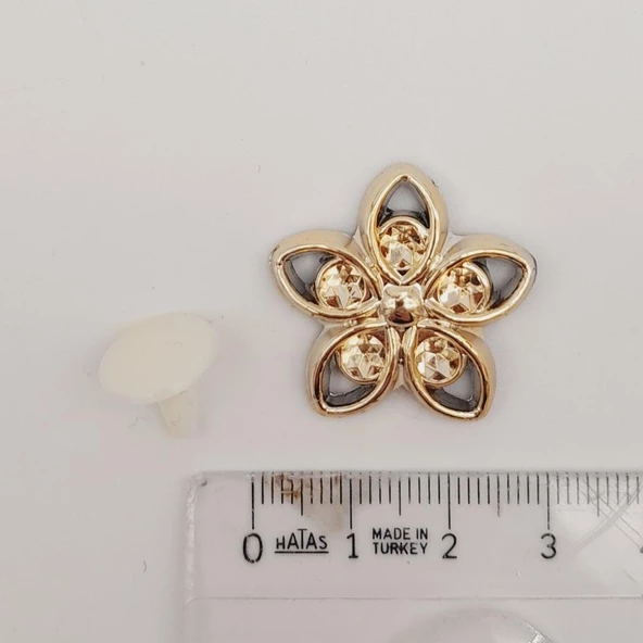Çanta Aksesuar Plastik Çiçek Model Süs Light Gold Renk - 5