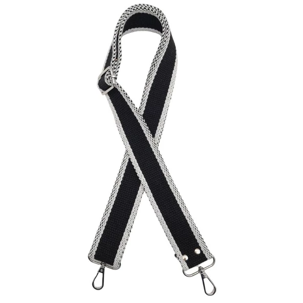 Çanta Aksesuar Pamuklu Kolon 120x4 cm Siyah Beyaz Renk Gümüş Metalli