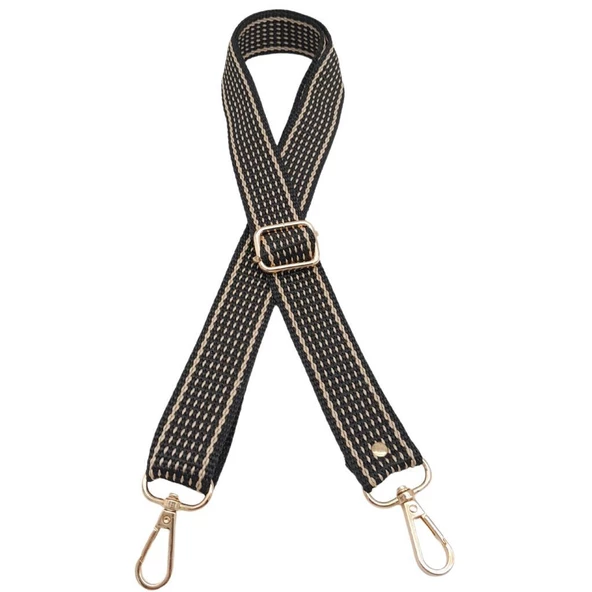 Çanta Aksesuar 120x3 cm Polyester Kolon Çanta Sapı Koyu Kahve Renk Bej Şeritli Light Gold Metalli - 2
