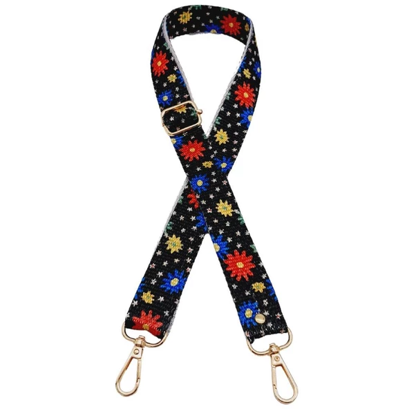 Çanta Aksesuar 120x3 cm Polyester Kolon Çanta Sapı Çiçekli Light Gold Metalli - 2