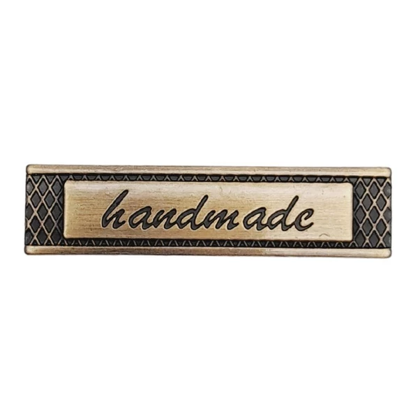 Çanta Aksesuar Handmade Yazılı Metal Etiket 4x1 cm Plaka Süs Antik Renk