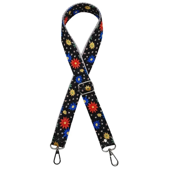 Çanta Aksesuar 120x3 cm Polyester Kolon Çanta Sapı Çiçekli Gümüş Metalli - 1