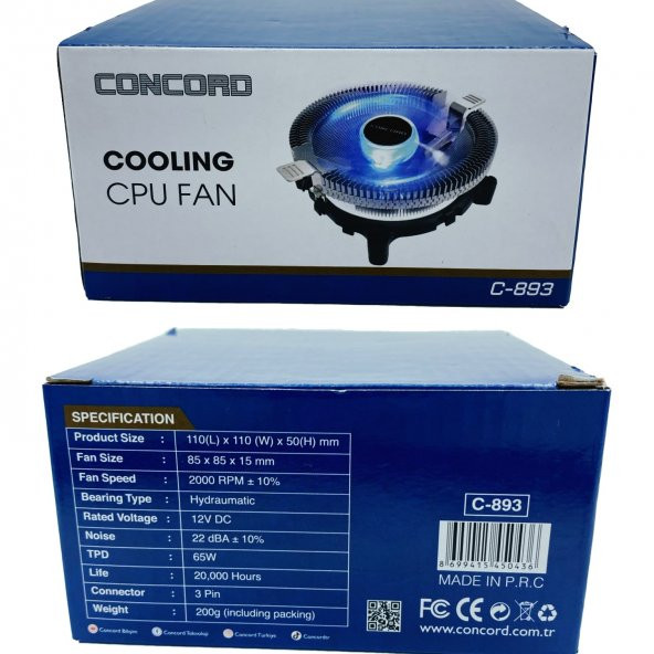 Mavi Işık Cpu İşlemci Universal Fan Intel - Amd Concord C-893