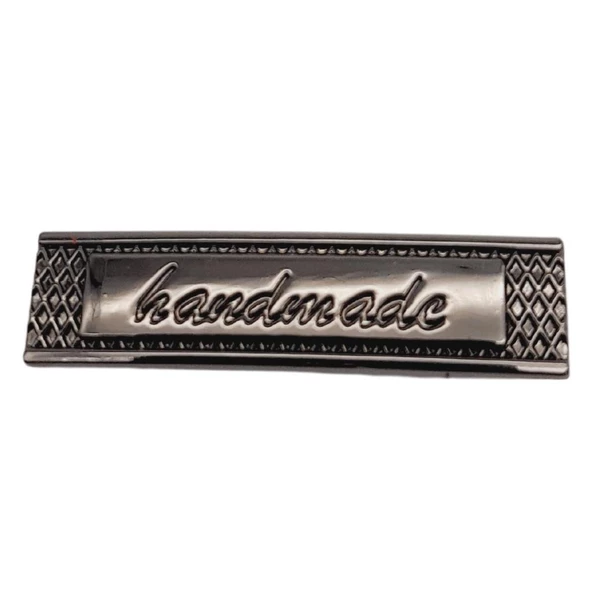 Çanta Aksesuar Handmade Yazılı Metal Etiket 4x1 cm Plaka Süs Füme Renk