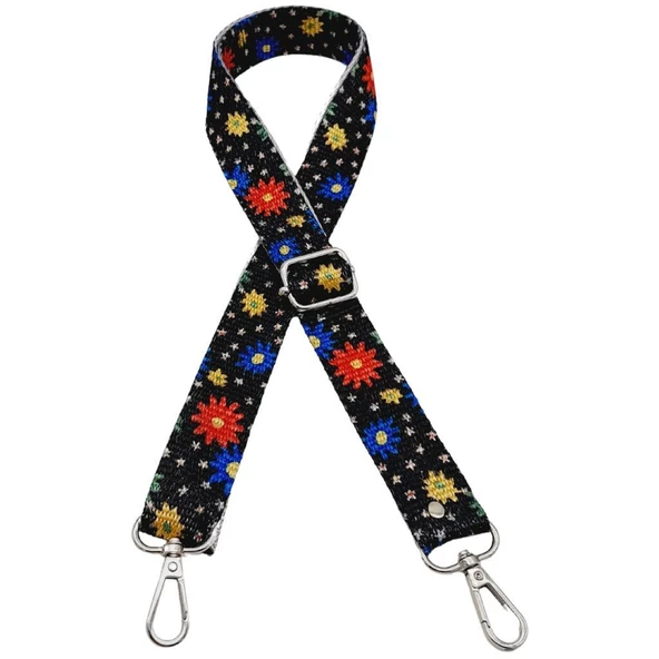 Çanta Aksesuar 120x3 cm Polyester Kolon Çanta Sapı Çiçekli Gümüş Metalli - 2