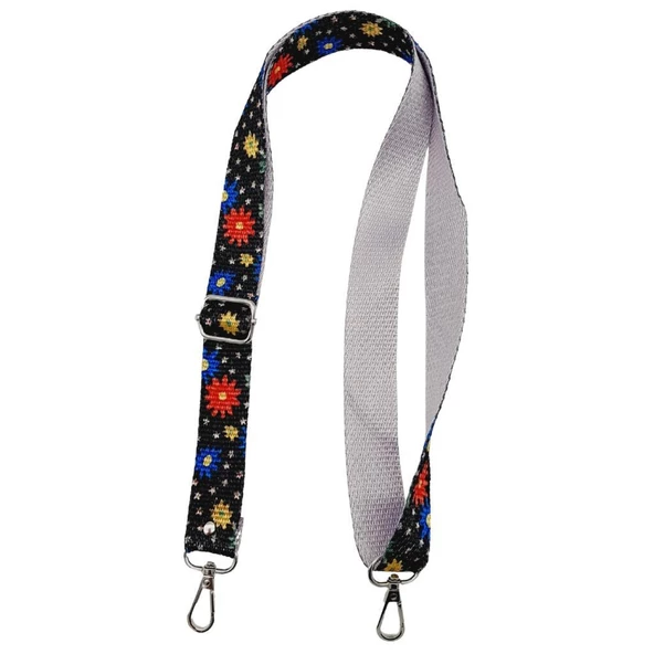 Çanta Aksesuar 120x3 cm Polyester Kolon Çanta Sapı Çiçekli Gümüş Metalli - 4
