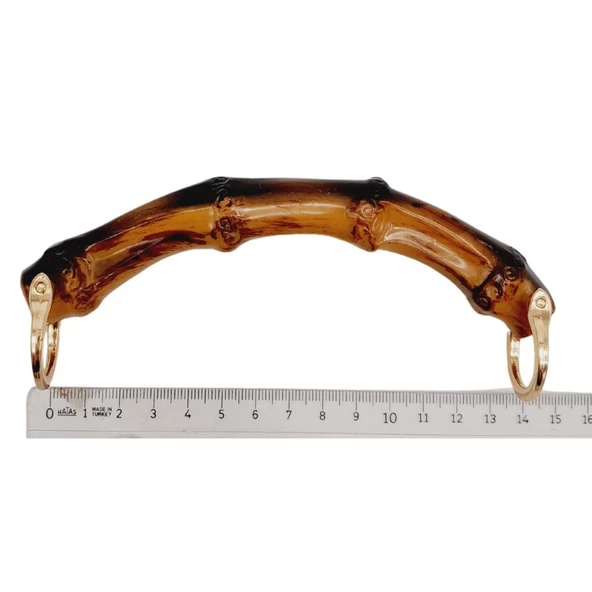 Çanta Aksesuar C Model Bambu Görünümlü 14 cm Çift Sap Light Gold Metalli - 3