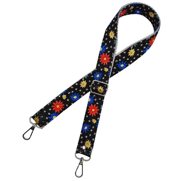 Çanta Aksesuar 120x3 cm Polyester Kolon Çanta Sapı Çiçekli Gümüş Metalli - 3
