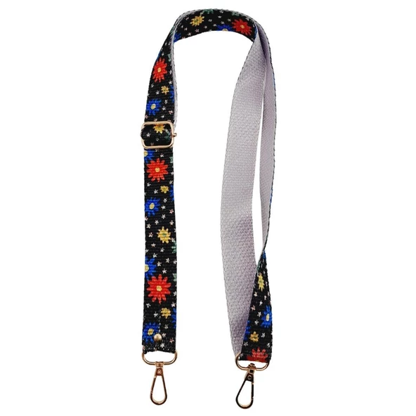 Çanta Aksesuar 120x3 cm Polyester Kolon Çanta Sapı Çiçekli Light Gold Metalli - 4