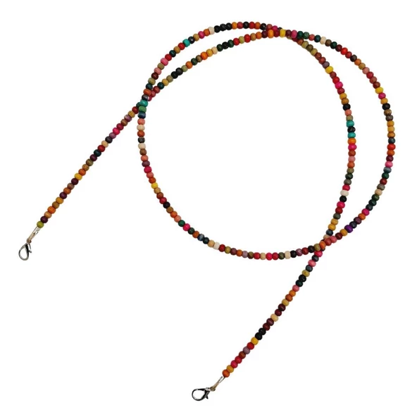 Çanta Aksesuar 125 cm Renkli 5 mm Ahşap Boncuklu Çanta Sapı Gümüş Metalli - 2