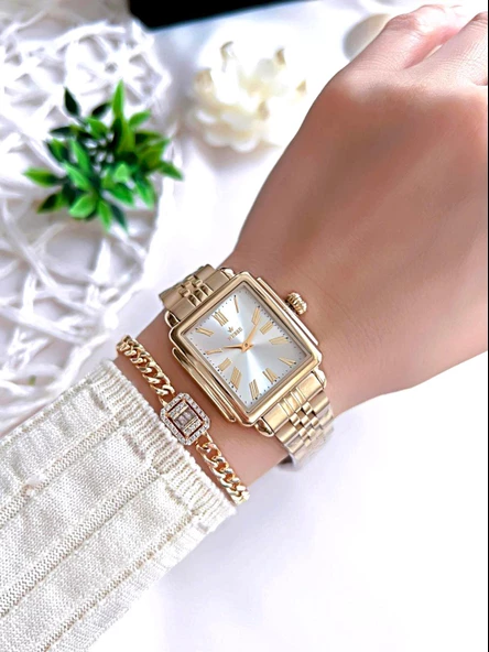 Wesse Çelik Kordon Takvimli Kadran 3 Atm Suya Dayanıklı Kadın Kol Saati+Bileklik BW.113404.Y2 - Resim 2