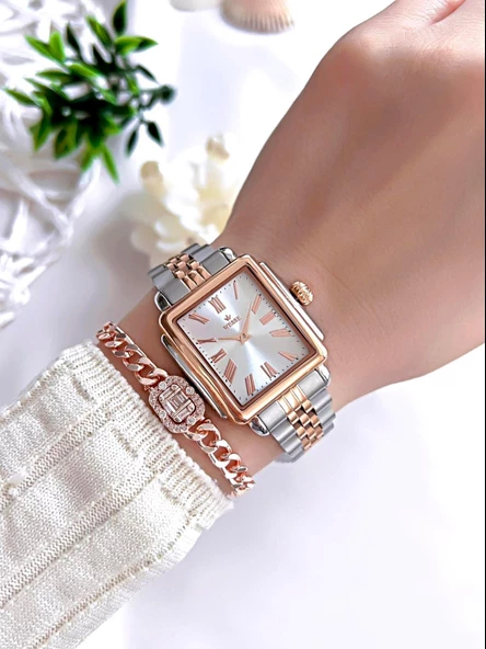 Wesse Çelik Kordon Takvimli Kadran 3 Atm Suya Dayanıklı Kadın Kol Saati+Bileklik BW.113404.Y3 - Resim 2