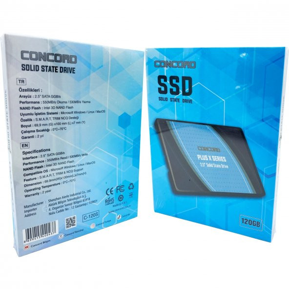 120GB SSD 2.5" Sata (Okuma 550MB / Yazma 530MB) C-120S