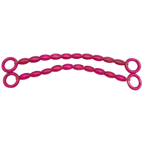 Çanta Aksesuar 20 mm Oval Ahşap Boncuklu 40 cm Fuşya Renk Çanta Sapı - 2