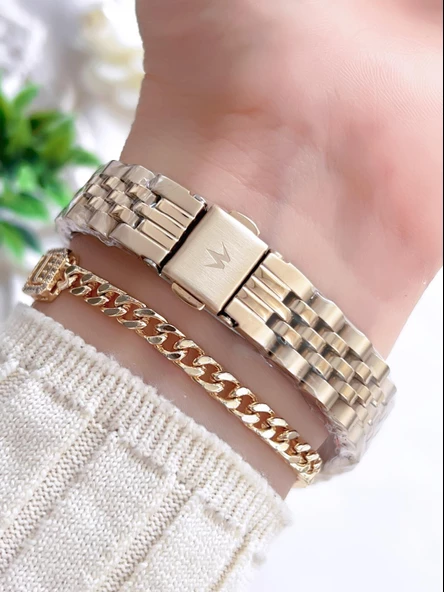 Wesse Çelik Kordon Takvimli Kadran 3 Atm Suya Dayanıklı Kadın Kol Saati+Bileklik BW.113404.Y2 - Resim 3