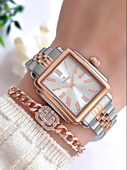 Wesse Çelik Kordon Takvimli Kadran 3 Atm Suya Dayanıklı Kadın Kol Saati+Bileklik BW.113404.Y3 ürün görseli