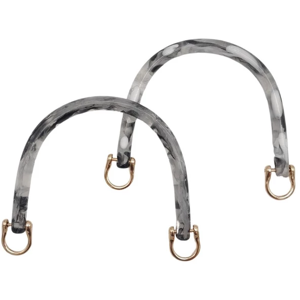 Çanta Aksesuar 16 cm Akrilik Siyah Beyaz Leopar Çanta Tutma Sapı Light Gold Metalli - 1