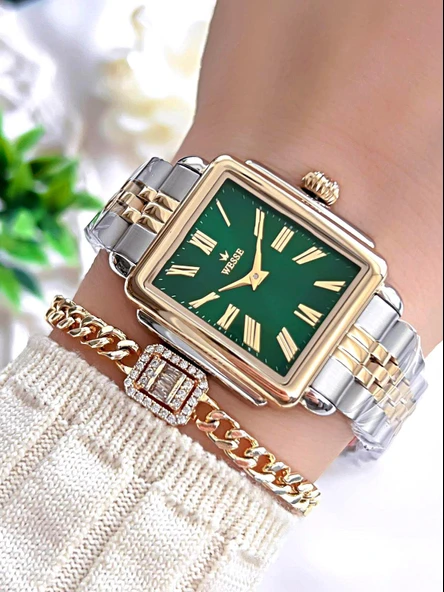 Wesse Çelik Kordon Takvimli Kadran 3 Atm Suya Dayanıklı Kadın Kol Saati+Bileklik BW.113404.Y1 ürün görseli