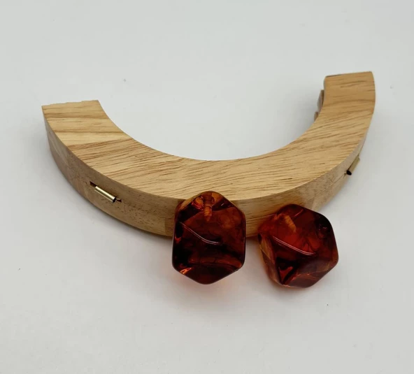 Çanta Aksesuar 14 Cm  Oval Ahşap Burs Kehribar Renk Toplu