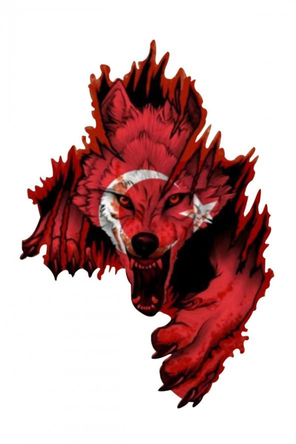 Türk Bayrağı Kurt Bozkurt Boz Kurt Sticker 40x27,5 Cm